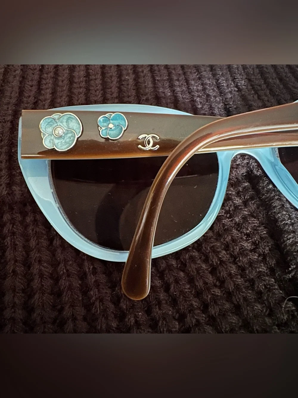 CHANEL Camellia Floral Sunglasses 5187-H Blue Brown Tortoise 55mm made in Italy